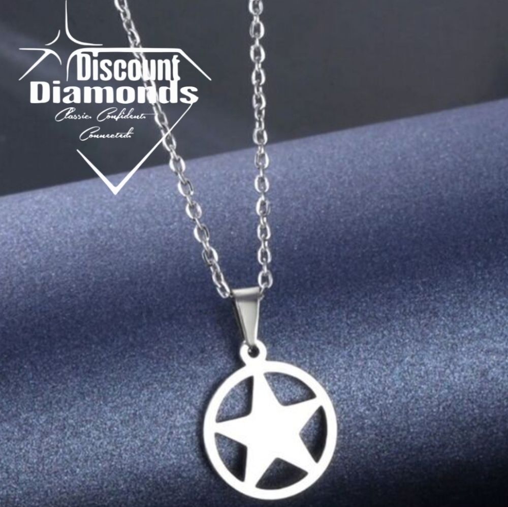 Polished Circular Star Stainless Steel Pendant / Necklace